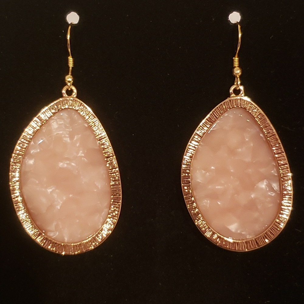 Gold Pink Marbled Stone Earrings
